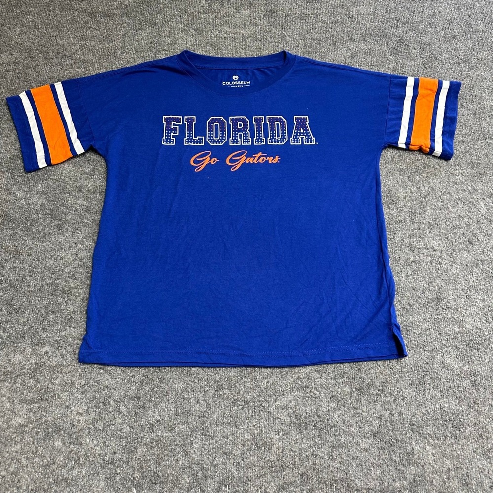 Colosseum T-Shirt Womens Size M Blue Florida Gators Viscose Rhinestone Striped